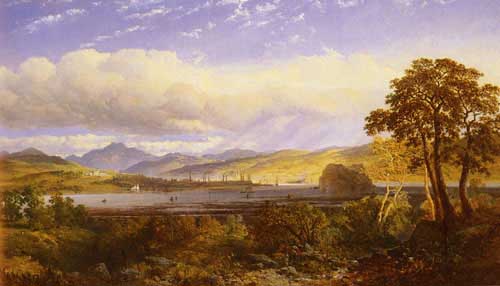 Painting Code#2730-Niemann, Snr., Edmund John(UK): A View of Dumbarton from the Clyde River, with Ben Lomond Beyond