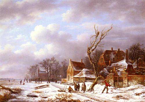Painting Code#2732-Noter, Pierre Francois de(Belgium): Gathering Wood In A Winter Landscape