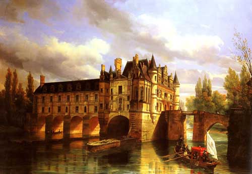 Painting Code#2750-Ouvrie, Pierre Justin(France): Le Chateau de Chenonceau