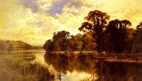 Painting Code#2752-Parker, Henry Hillier(UK): Cattle Watering on a Riverbank