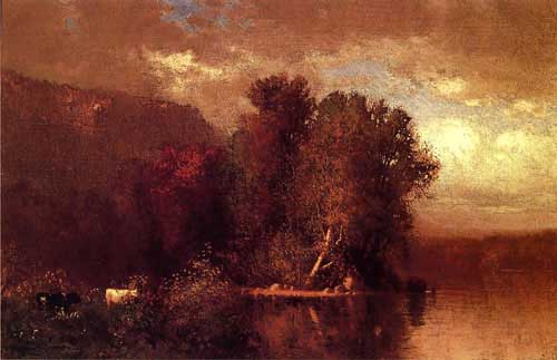 Painting Code#2759-William M. Hart - Hudson River Landscape