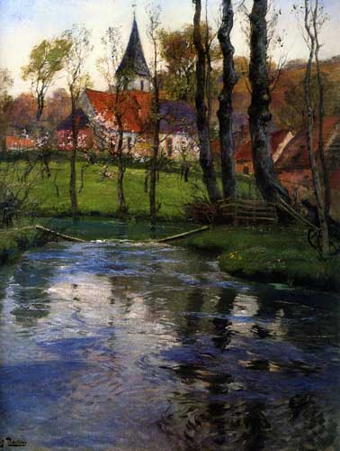 Painting Code#2778-Thaulow, Frits(Norway): The Old Church by the River