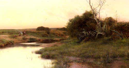 Painting Code#2794-Sanchez-Perrier, Emilio(Spain): On The River&#039;s Edge At Dusk