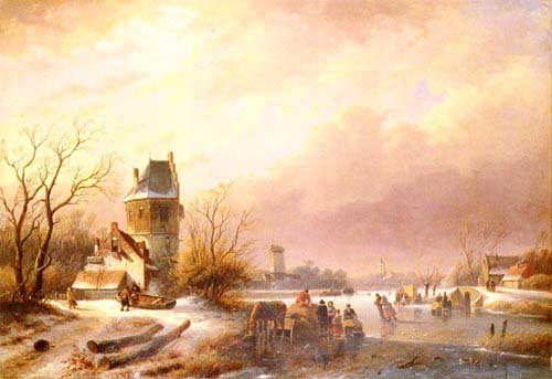 Painting Code#2800-Schelfhout, Andreas(Netherlands): Skaters On A Frozen River