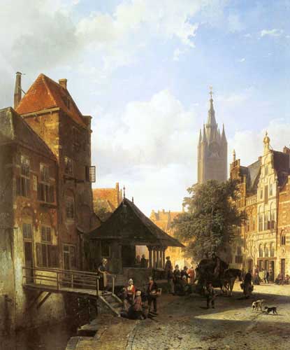 Painting Code#2807-Springer, Cornelis(Netherlands): Figures In A Street In Delft