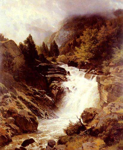 Painting Code#2808-Steffan, Johann Gottfried(France): A Waterfall In The Bavarian Alps