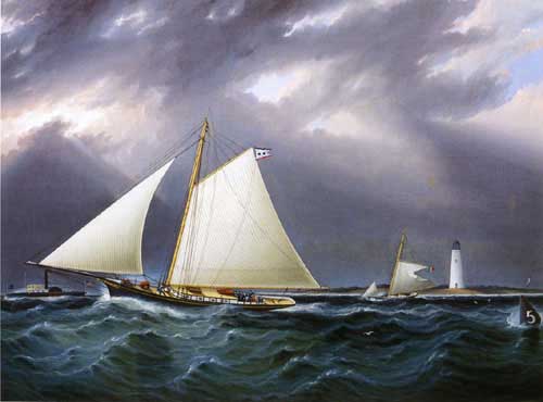 Painting Code#2821-James E. Buttersworth - The Match between the Yachts Vision and Meta - Rough Weather
