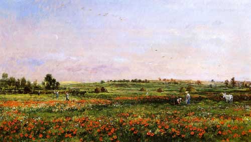 Painting Code#2858-Charles Francois Daubigny - Fields in the Month of June