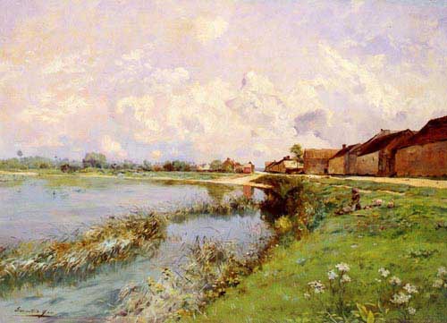 Painting Code#2861-Yon, Edmond Charles Joseph(France): Landscape of a River