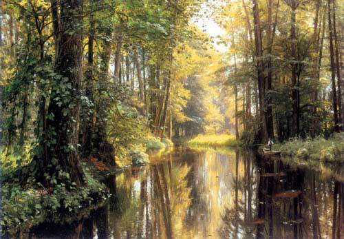 Painting Code#2888-Monsted, Peder Mork(Denmark): Fishing from a punt