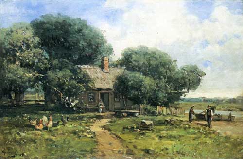 Painting Code#2909-Andrew W. Melrose - A Farm Along the River