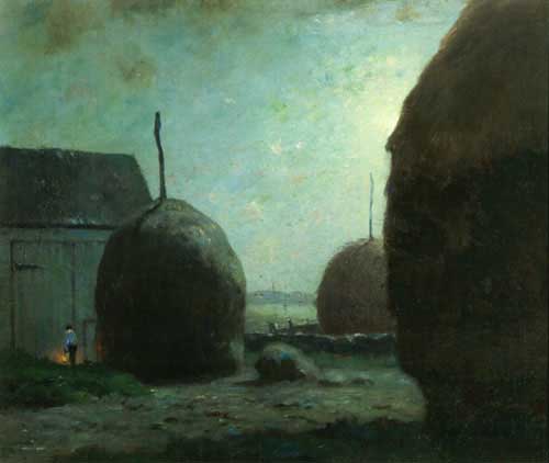 Painting Code#2915-Dwight W. Tryon - Newbury Haystacks in Moonlight