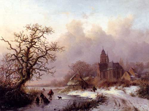 Painting Code#2919-Kruseman, Frederik Marianus(Netherlands): A Frozen Winter Landscape