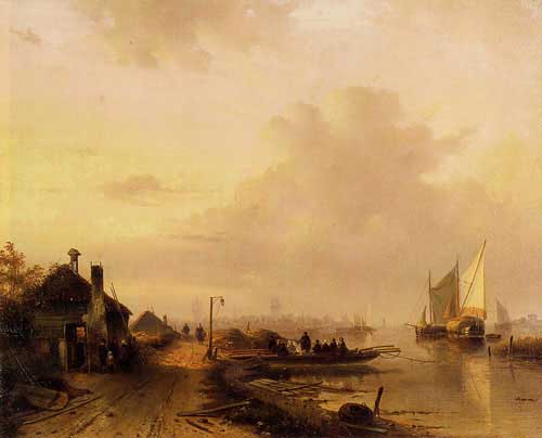 Painting Code#2929-Leickert, Charles Henri - The Ferry
