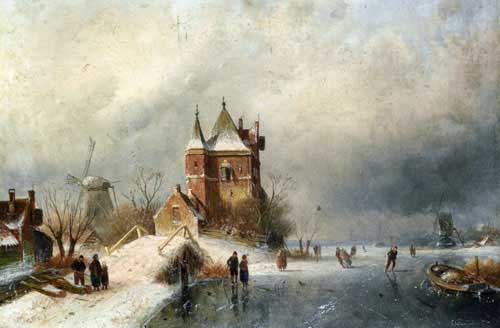 Painting Code#2932-Leickert, Charles Henri - Skaters in Holland