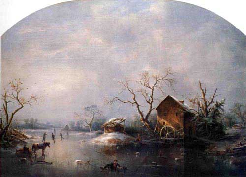Painting Code#2939-Marie-Francois-Regis Gignoux - Winter Scene