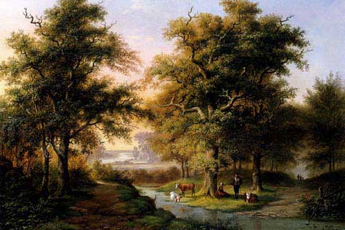 Painting Code#2965-Rademaker, Hermanus Everhardus: A Mountainous Woodland With The Kurhaus, Cleves, In The Distance