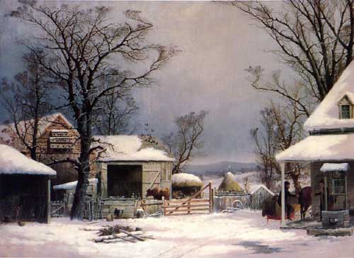 Painting Code#2978-George Henry Durrie - Farmyard, Winter