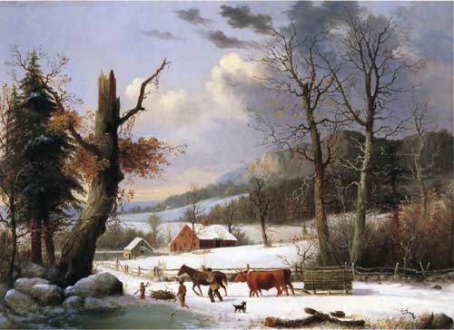 Painting Code#2980-George Henry Durrie - Gathering Wook for Winter