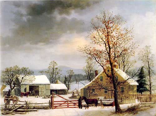 Painting Code#2983-George Henry Durrie - New England Winter Scene