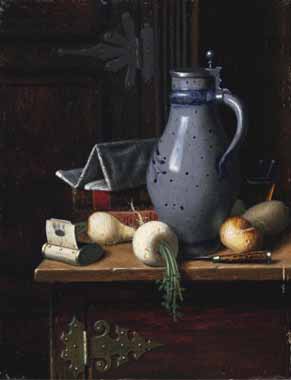 Painting Code#3021-David Blythe - Still Life with Turnips and Beer Stein