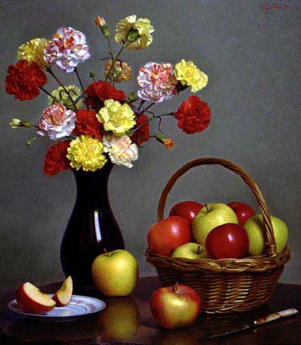 Painting Code#3069-Gjertson, Stephen(USA): Carnations and Apples
