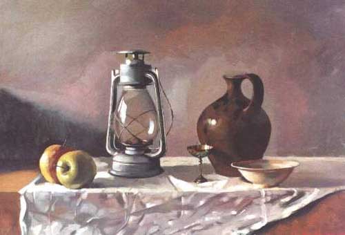 Painting Code#3124-Still Life With Hurrican Lamp and Fruit