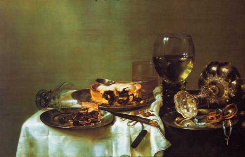 Painting Code#3134-Heda, Willem Claesz: Breakfast Table with Blackberry Pie