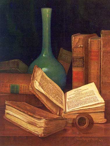 Painting Code#3142-Hirst, Claude Raguet(USA): The Bookworm&#039;s Table