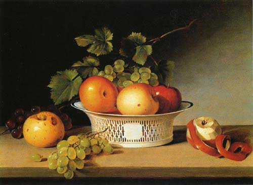Painting Code#3156-James Peale - Apples and Grapes in a Pierced Bowl