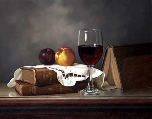 Painting Code#3169-Book, Fruits and A Glass of Wine