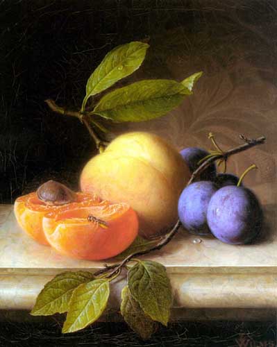 Painting Code#3172-Wilms, Joseph Peter(Germany): Still Life with Peaches and Prunes