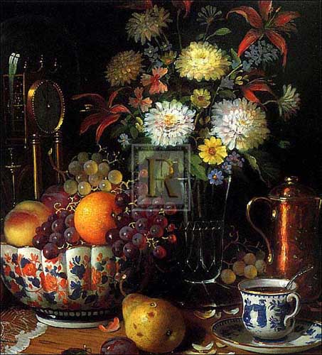 Painting Code#3175-Fruit Still Life with Flowers in Glass Vase