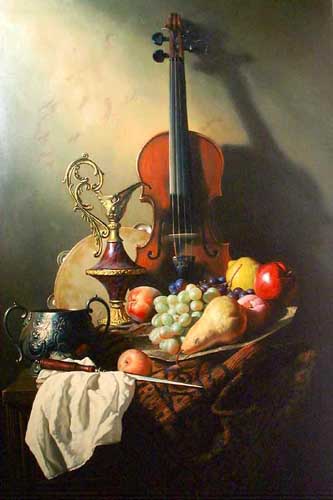 Painting Code#3185-Violin, Copper and Fruits