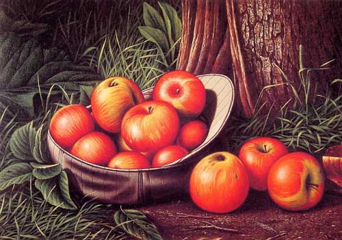 Painting Code#3194-Prentice, Levi Wells(USA): Still Life with Apples in a New York Giants Cap