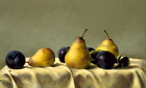 Painting Code#3196-Paul S. Brown: Still Life with Plums and Pears