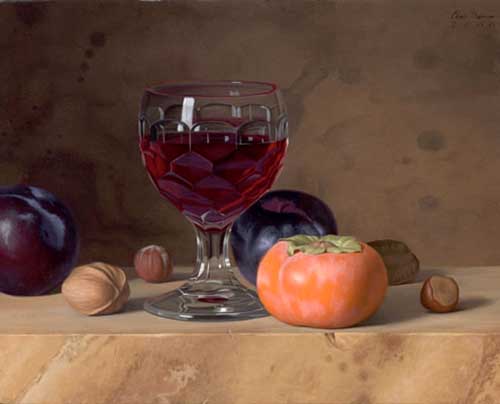 Painting Code#3214-Persimmon, Plum and a Glass of Wine