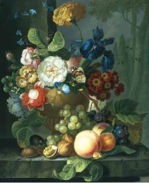 Painting Code#3225-Elizabeth Van Hoogenhuyzen - Still Life of Flowers in a Terracotta Vase