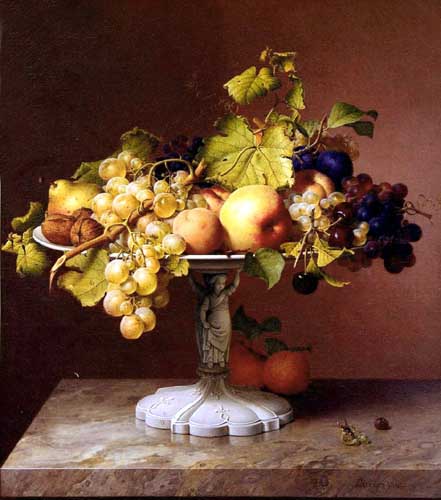 Painting Code#3226-Preyer, Johann Wilhelm(Germany): A Still Life With A Bowl Of Fruit On A Marble Table