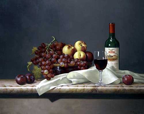Painting Code#3228-Still Life with Fruits and White Cloth