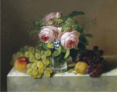 Painting Code#3241-Erdmann Schultz - Still Life of Fruit and Flowers