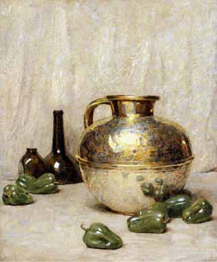 Painting Code#3252-Soren Carlsen - Still Life with Green Peppers and Jug