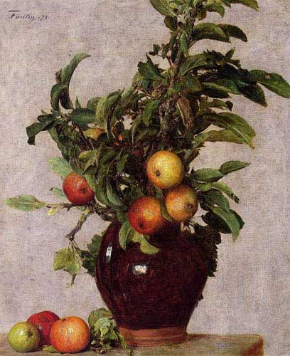 Painting Code#3294-Henri Fantin-Latour - Vase with Apples and Foliage