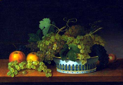 Painting Code#3299-Fruit Still Life with Grapes in a Blue Bowl