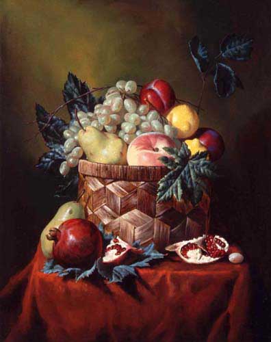 Painting Code#3300-Still Life with Fruit in Basket on Table