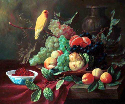 Painting Code#3311-Still Life with Fruits and A Yellow Bird