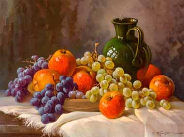 Painting Code#3323-E.Kruger - Apfel und Weintrauben