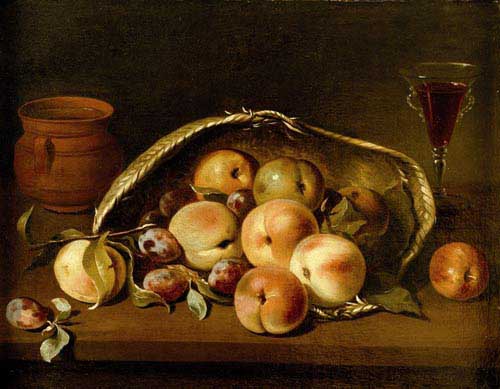 Painting Code#3333-Pedro Camprobin - Basket with Peaches and Plums