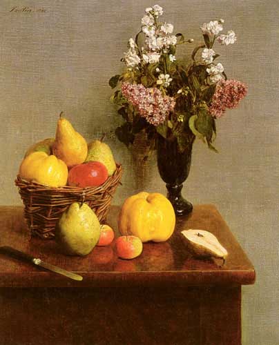 Painting Code#3334-Henri Fantin-Latour - Still Life With Flowers And Fruit