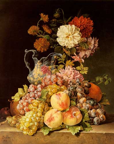 Painting Code#3402-Koudelka-Schmerling, Pauline(Austria): Still life with fruit and flowers